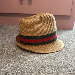 Gucci Straw Fedora with Green and Red Band